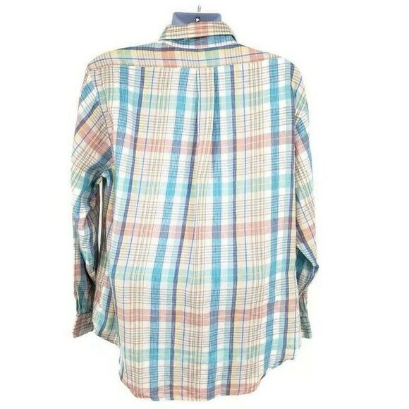 Brooks Brothers Irish Linen Button Up Shirt Mens XL Blue Pink Beach Wedding Vtg - Picture 2 of 12